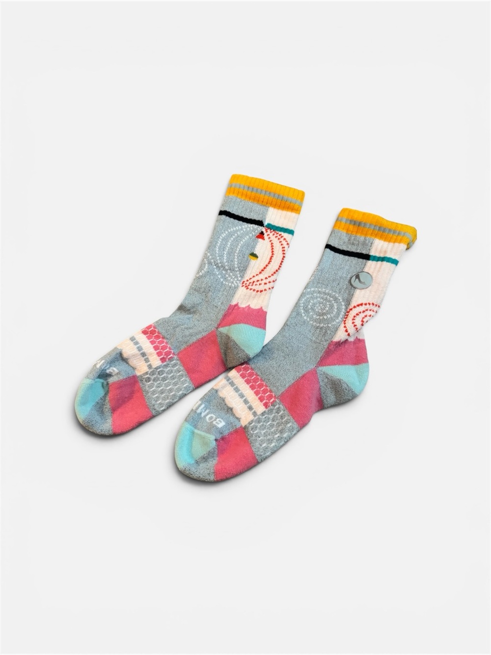 Bombas Princess Girls Colorblock Crew Socks - Yellow, Pink, Teal & Gray, Kids
